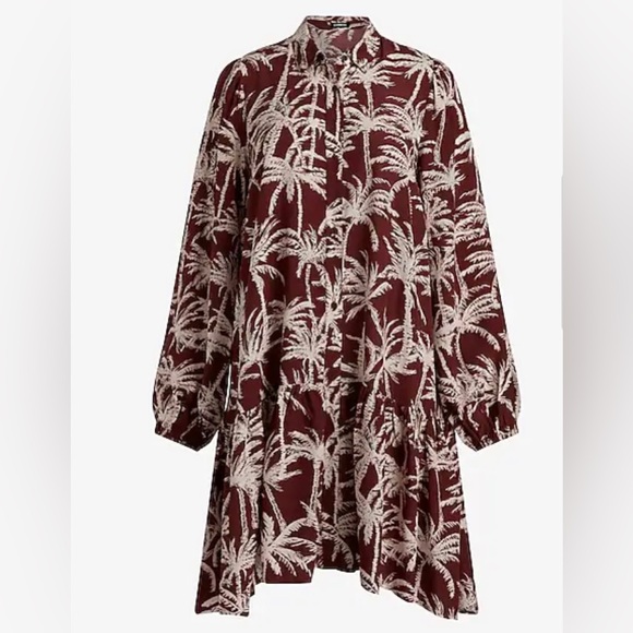 Express Printed Ruffle Hem Oversized Shirt Dress - Picture 4 of 8